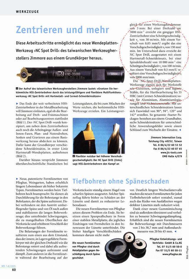 德國WB切削雜誌(Werkstatt und Betrieb)在WB 7-8/2005特別報導NC車銑萬用鉆